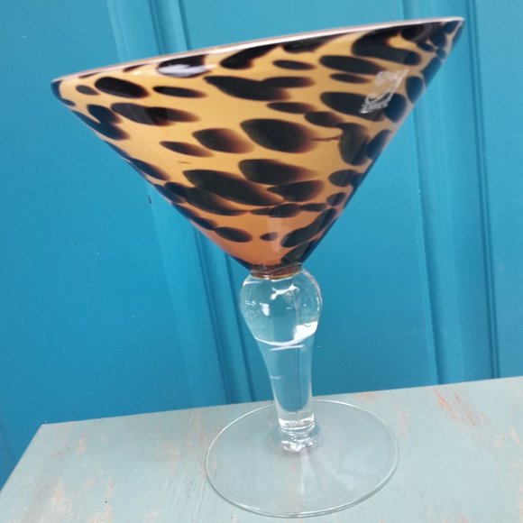 Hand Blown Glass Martini Cocktail Barware Animal Print Oversized Party Drinking - Picture 7 of 16